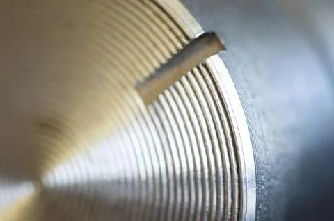 Aluminum control knobs retro home audio system Foto stock