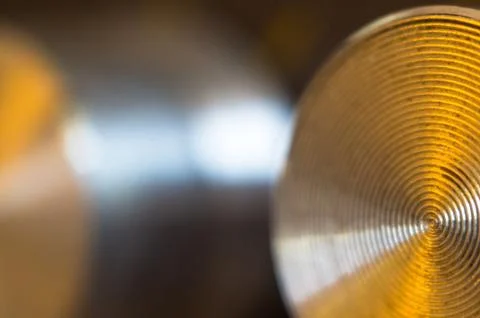 Aluminum control knobs retro home audio system Foto stock