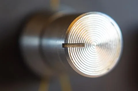 Aluminum control knobs retro home audio system Foto stock