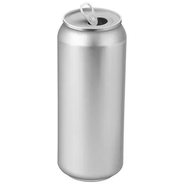 Aluminum drink can with open ring pull, vector realistic blank metallic tin can Stock Illustration