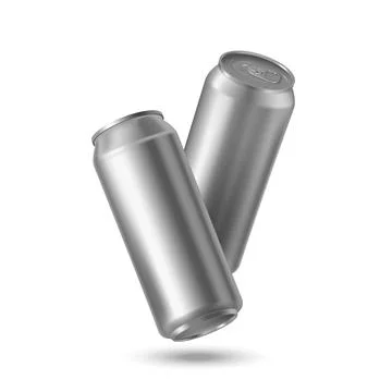 Aluminum drink two cans floating, vector realistic blank metallic tin can drink Stock Illustration