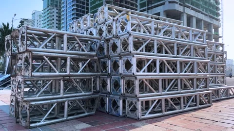 Aluminum Frame Tent Truss Sections Stacked Urban Plaza for Event Setup 库存影片 341546974