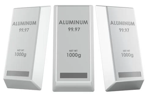 Aluminum ingots, side and front views. 3D rendering Illustrazione stock