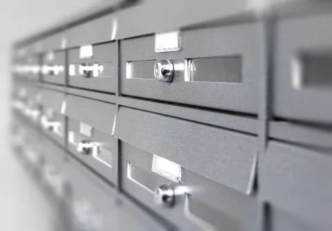 Aluminum mail boxes Stock Photos