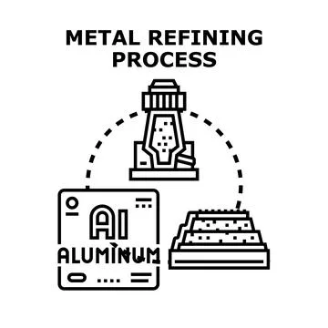 Aluminum metal refining process, producing pure material 库存插图