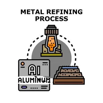 Aluminum metal refining process, producing pure material 库存插图