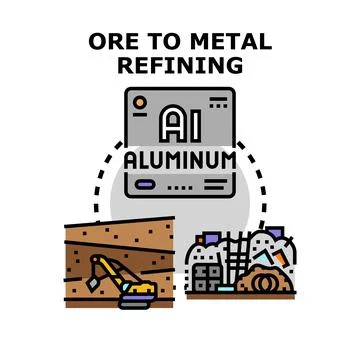 Aluminum production process, extract mining and metal refining Stock Illustration