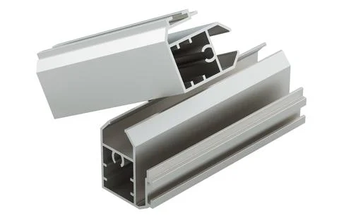 Aluminum profiles with grooves, 3D rendering Stock Illustration