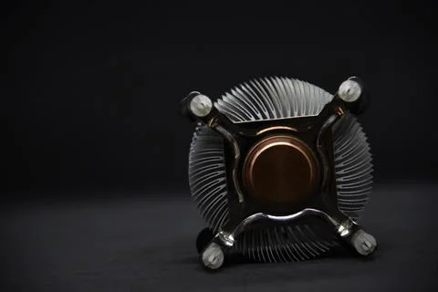 Aluminum radiator for cooling the computer processor on a black background... 스톡 사진