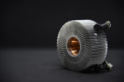 Aluminum radiator for cooling the computer processor on a black background... Stock Photos