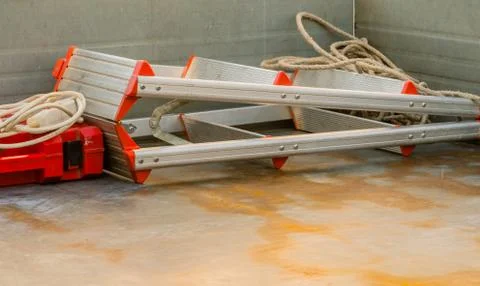 Aluminum stepladder in bed of pickup Stock Photos
