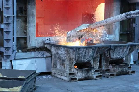 Aluminum stirring process before casting Stock Photos