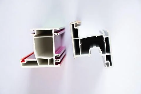 Aluminum window frame as a sample, sectional window, painted window profile Stock Photos