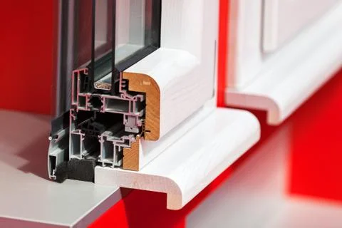 Aluminum window frames with shutters Foto stock