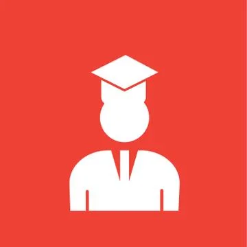 Alumni icon,student flat vector sign isolated on red background. Simple vecto Stock Illustration