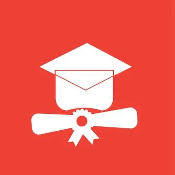 Alumni icon,student flat vector sign isolated on red background. Simple vecto Stock-Illustration