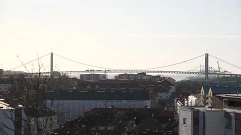 Alvsborg Bridge at Sunset, Landmark in Central Gothenburg, Sweden, Panning Stock Footage 190600802