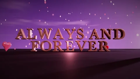 Always And Forever Rose Gold 3D Letters with Floating Hearts and Falling Petals Stock Footage 343191577