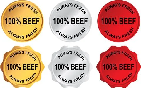 Always Fresh 100% Beef Labels and Quality Guarantee Badges Stock Illustration