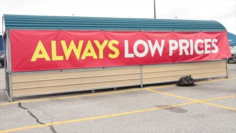 Always low prices writing caption text horizontal rectangle sign banner on side Stock Footage 252036880