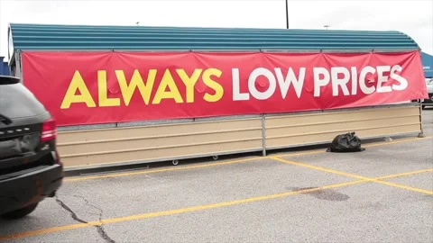 Always low prices writing caption text horizontal rectangle sign banner on side Stock Footage 252036933