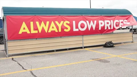 Always low prices writing caption text horizontal rectangle sign banner on side Stock Footage 252036957