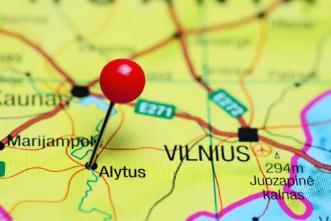 Alytus pinned on a map of Lithuania Stock Photos