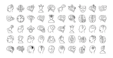Alzheimer disease, decrease in mental human ability icons set line style Stockillustratie
