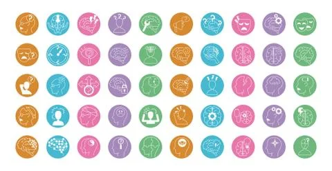 Alzheimer disease, decrease in mental human ability icons set line style イラスト素材