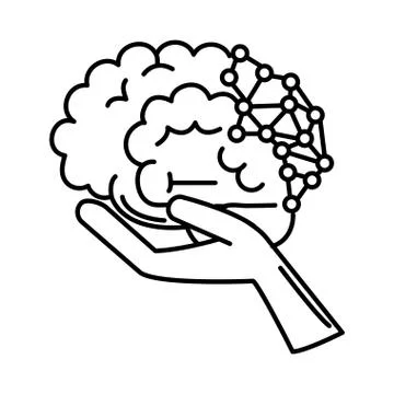 Alzheimer disease, hand with brain decrease in mental human ability line style Stock Illustration