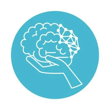 Alzheimer disease, hand with brain decrease in mental human ability color block Stock Illustration