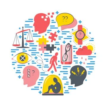 Alzheimer s symptoms round concept in flat style Stock Illustration
