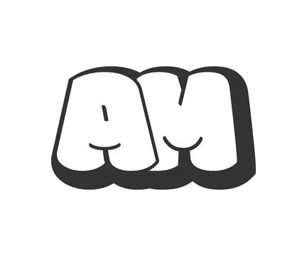 AM logo, bubble comic lettering, rounded in graffiti style black and white .. Stock Illustration