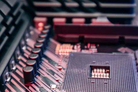 AM4 CPU Socket on motherboard, hardware close-up 写真素材