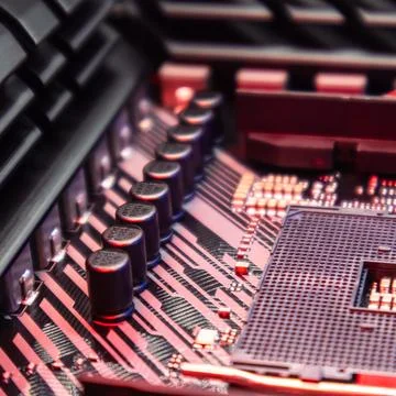 AM4 CPU Socket on motherboard, hardware close-up Stock Photos