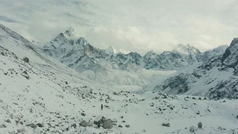 Ama Dablam, Everest Base Camp trek aerial in winter Video stock 150496059