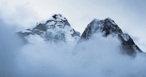 Ama Dablam mountain peak view from Dingboche village, Everest region, Nepal Stock Footage 112031436