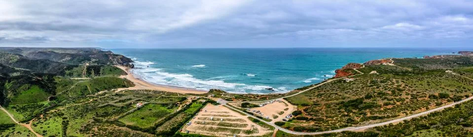 Amado Beach. Portugal Algarve. BEautiful Aerial Panorama. Praia do Amado Stock Photos