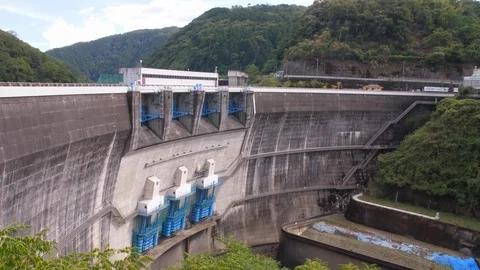 Amagase Dam Wide View (2) Stock Footage 95697553