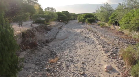 Amaicha del Valle - River completely dry in the South American desert with trees Stock Footage 40054442