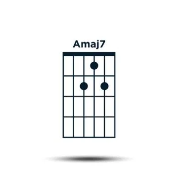 Amaj7, Basic Guitar Chord Chart Icon Vector Template Stock Illustration
