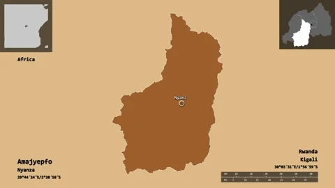 Amajyepfo location. Rwanda. Solid patterned map Stock Footage 135766806