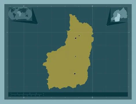Amajyepfo, Rwanda. Solid color shape. Locations of major cities of the region イラスト素材