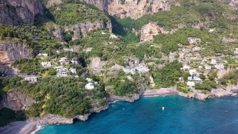 Amalfi Coast Drone Aerial 4K - Cliffside Resort Town Beach Italy Stock Footage 337890953