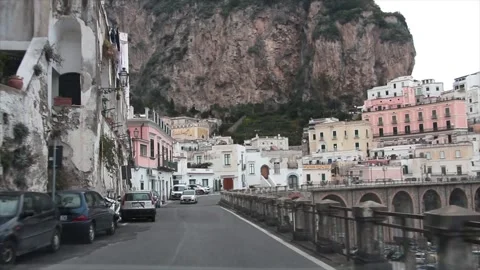 Amalfi coast mountain driving through out of emerging from tunnel and entering Stock Footage 252149677