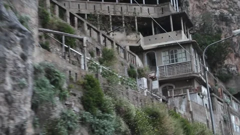Amalfi coast mountain shot from moving vehicle looking up Stock Footage 252149392