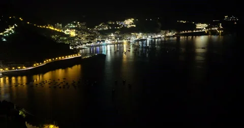 Amalfi coast panorama seen from Ravello, at night. Italy Stock Footage