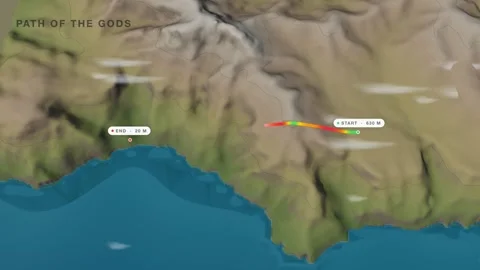 Amalfi coast path of the gods 3d terrain route map seamless loop Stockbeeldmateriaal 341852467
