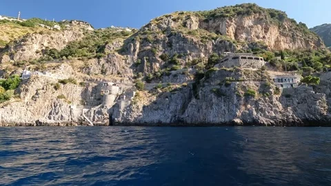 Amalfi Coast - Rugged Cliffs and Coastal Architecture Along the Sea Stock Footage 342131991