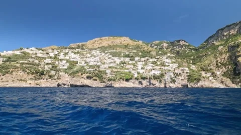 Amalfi Coast - Sweeping View of Hillside Town and Sea Stock Footage 342130860
